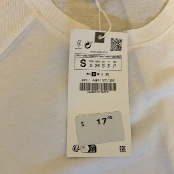 Zara Cap Sleeve T-Shirt White Size Small - Picture 2 of 3